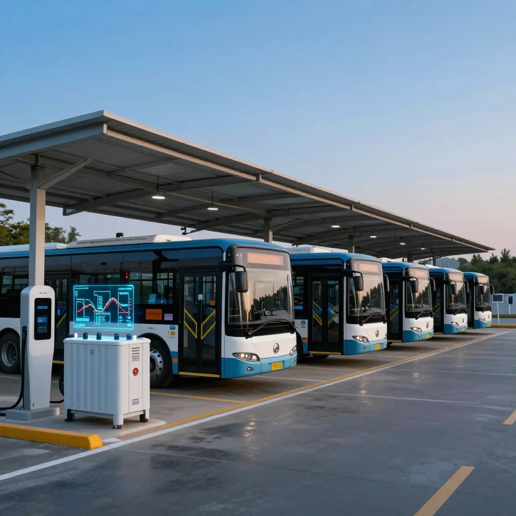 Electric bus depot with smart charging and battery storage
