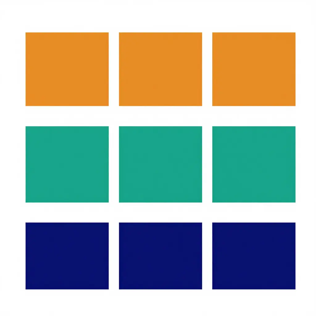 Flat two-dimensional layered schematic showing three stacked bands of geometric blocks, colour-coded navy blue for the chassis and drivetrain base, teal for the shared interface and electrical layer, and amber for the apparatus-specific equipment layer