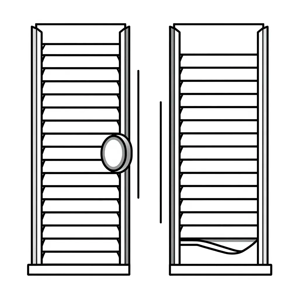 Cross-sectional schematic of a rescue truck roll-up door track, door slats, and compartment seal showing how track alignment controls seal seating, comparing a properly aligned track with a fully compressed seal against a misaligned track with a visible sealing gap