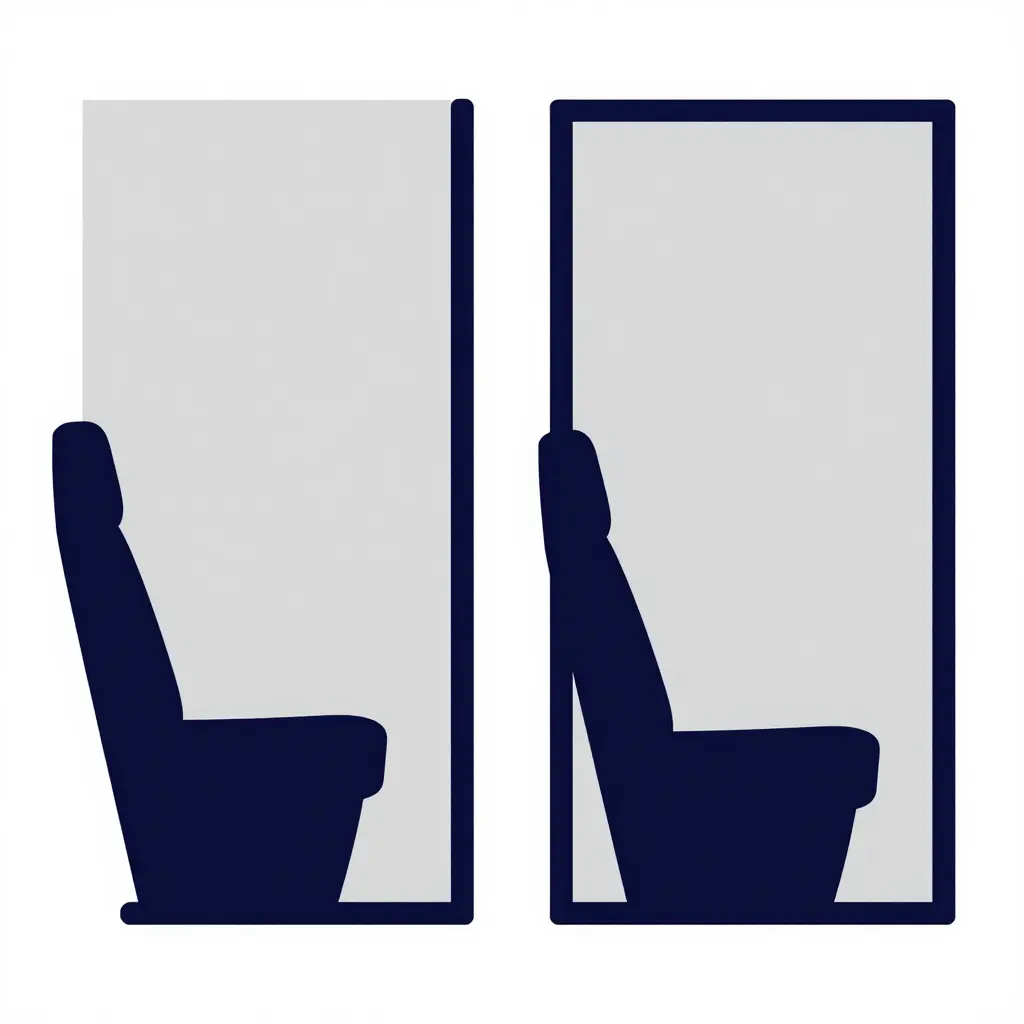 Side-view flat vector diagram comparing a shallow and a deep crew compartment, showing seat, bulkhead and stowage blocks spaced differently with no text or labels
