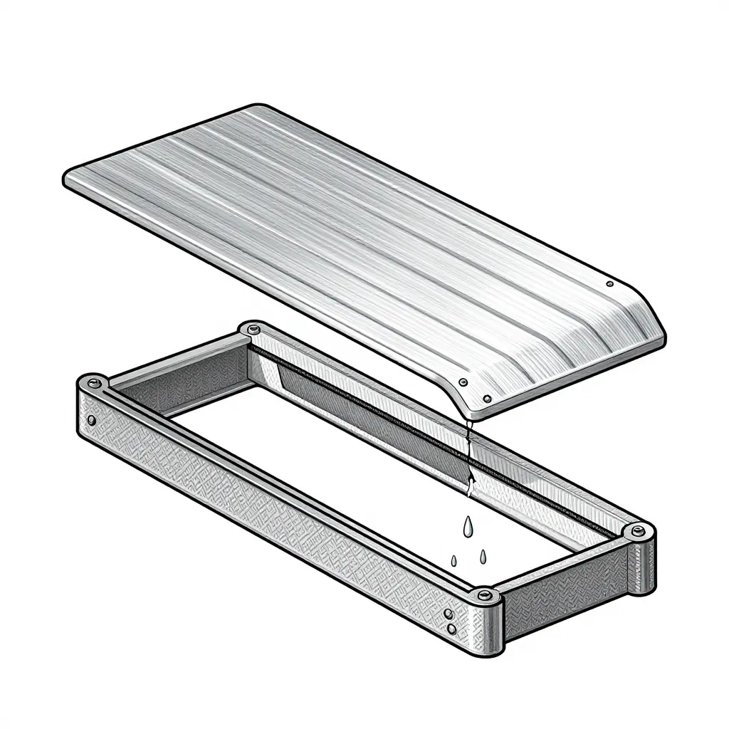 Schematic cross-section of an aluminum fire truck body panel fastened to a steel subframe, showing the contact interface, moisture pathway, insulation layer, and galvanic corrosion zones.